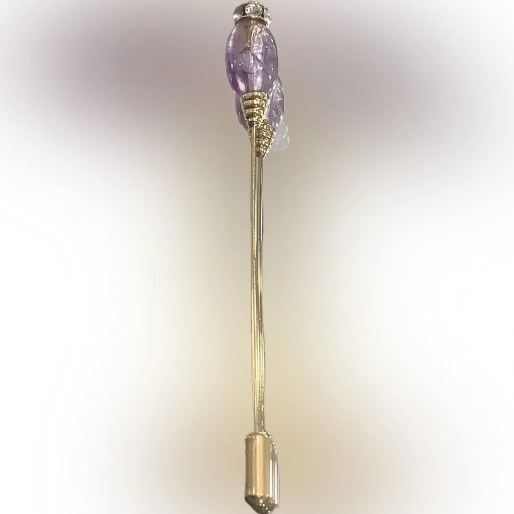 Lavender Glass and Rhinestone Topped Stick Pin